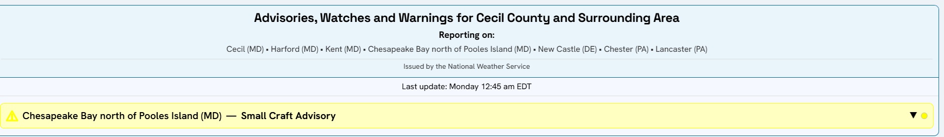==== NWS Weather Alerts Banner ===  VER 1.0.6 screenshot